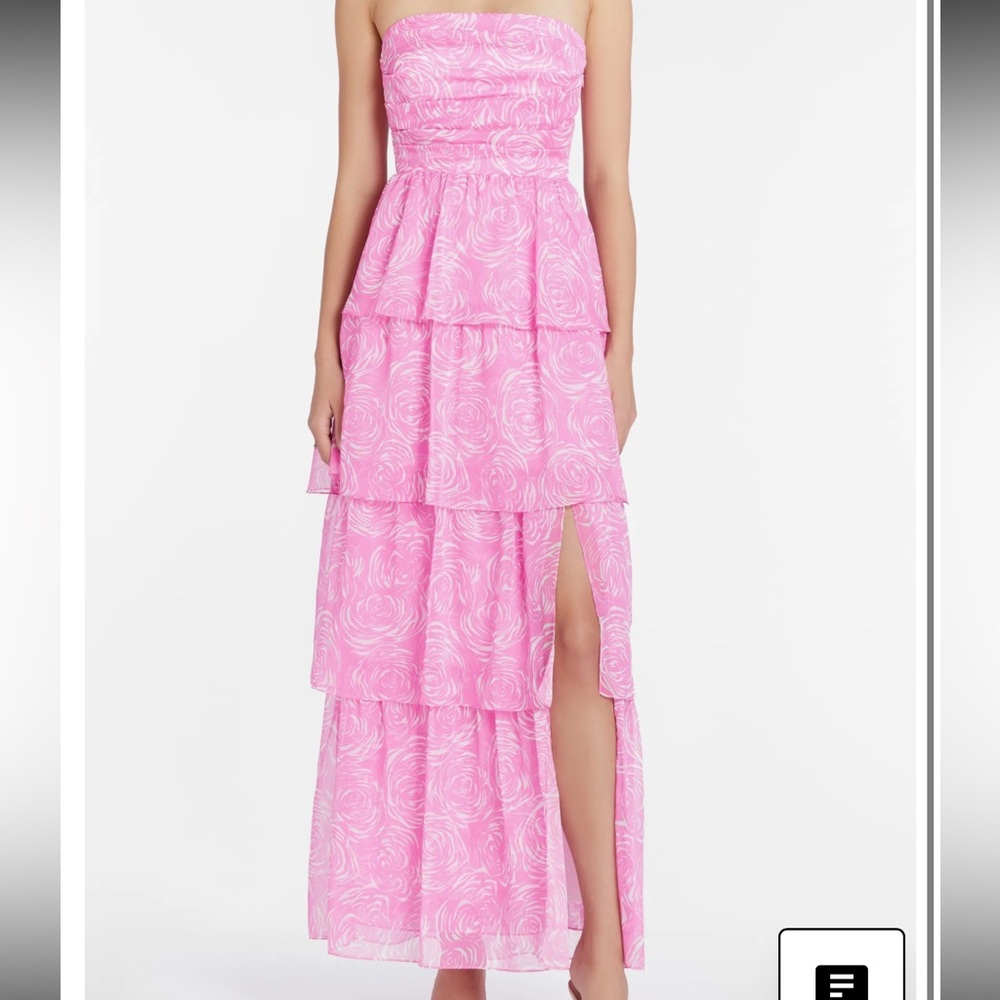 Strapless Amanda Uprichard Pink Tiered Maxi Dress (wedding guest) - Picture 3 of 11